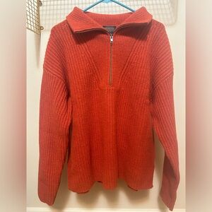 Pendleton Red Half-Zip Ribbed Wool Sweater
